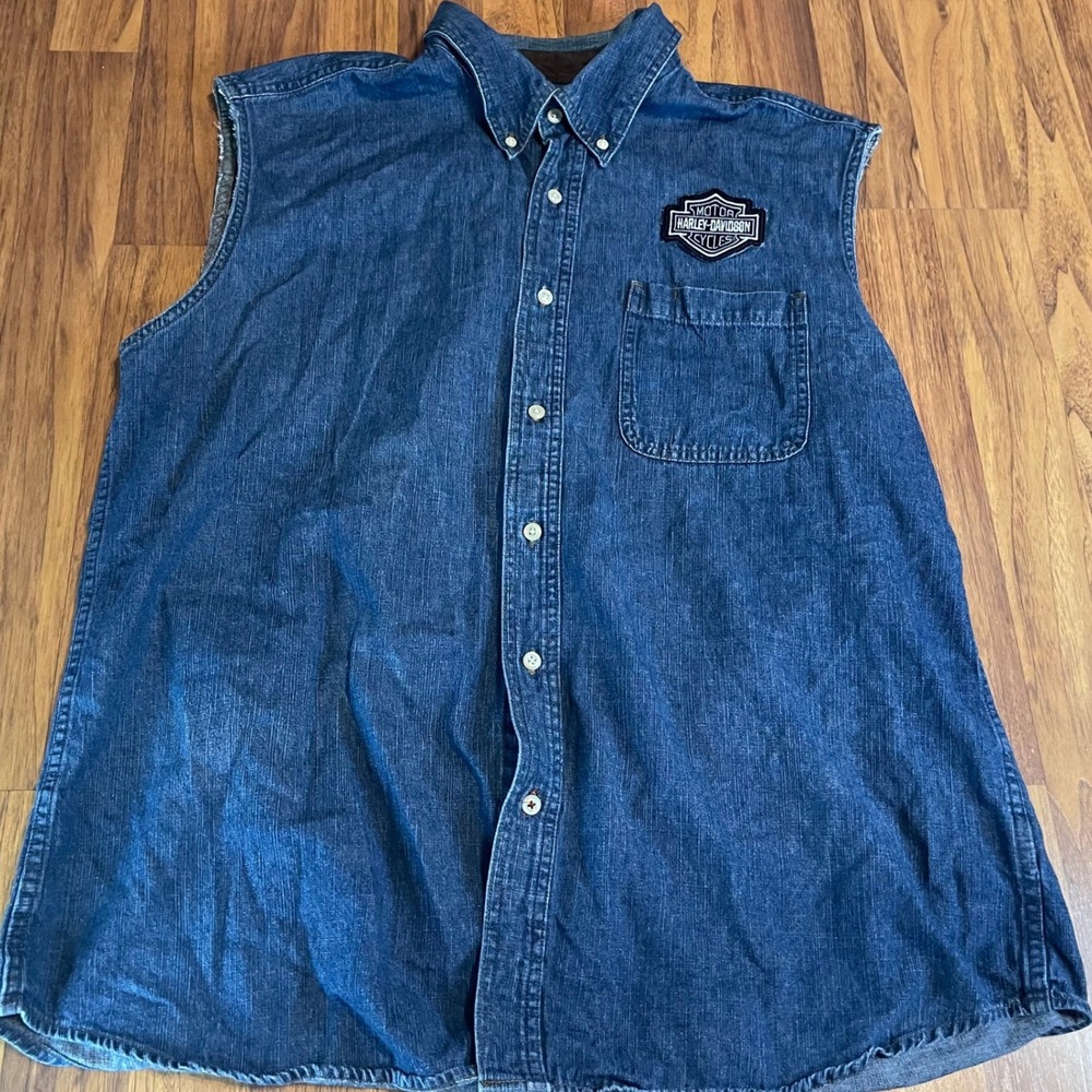 Covington Harley Davidson Denim Sleeveless Shirt Mens XL Blue Cotton Biker Vest